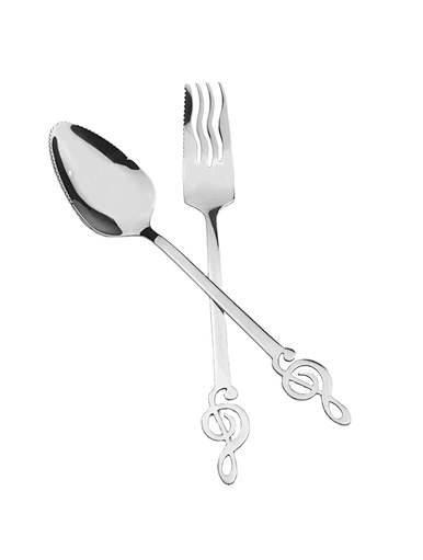 silver spoon and fork set for dessert