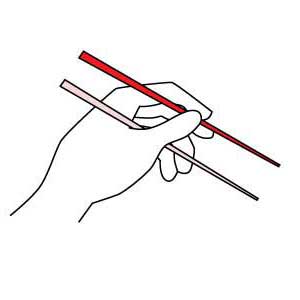 how to hold chopsticks, using chopsticks left hand second step