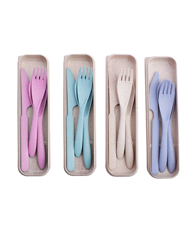 wheat straw cutlery set with case, portable cutlery set for travel