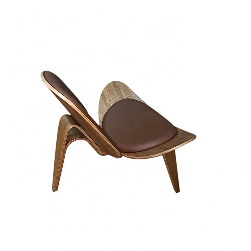 Custom solid wood leather Three leged nordic shell chair for living room