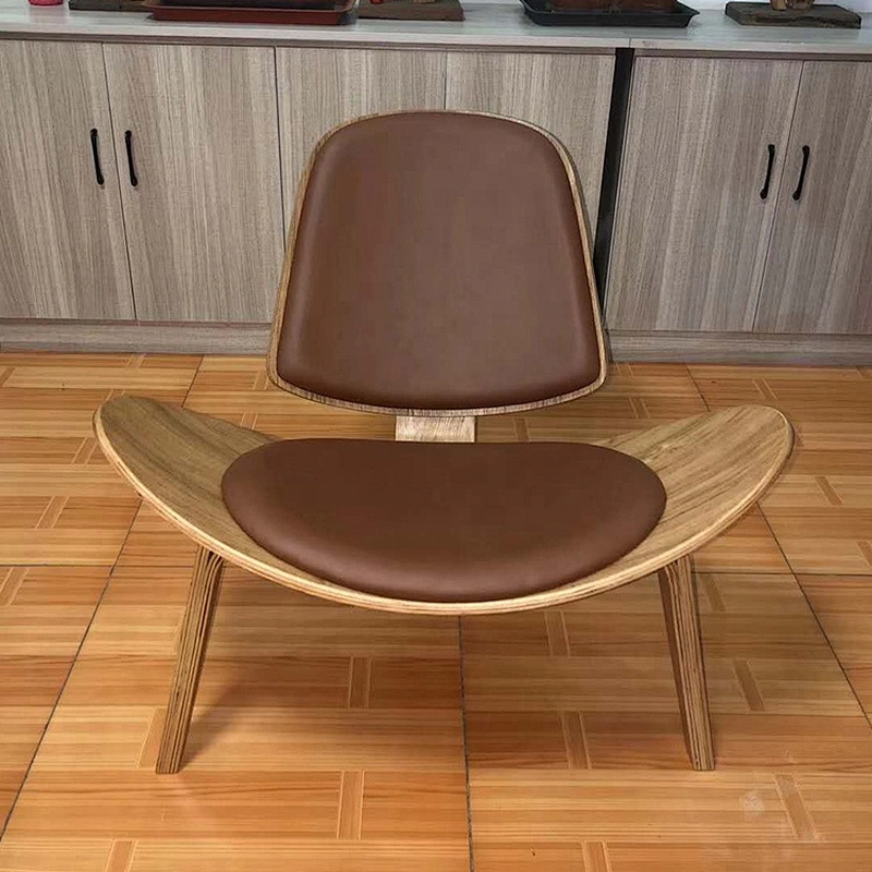 Custom solid wood leather Three leged nordic shell chair for living room