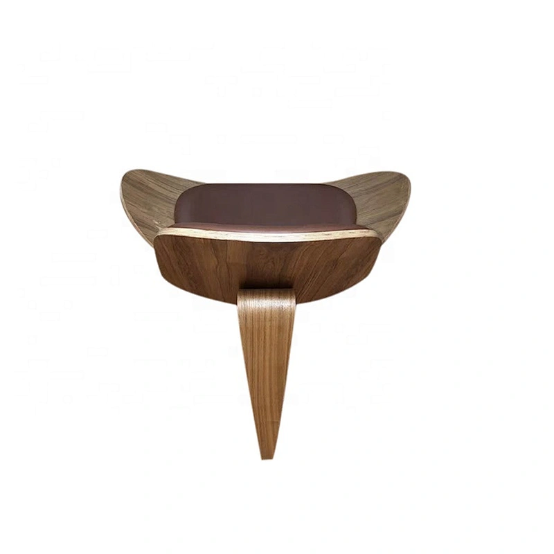 Custom solid wood leather Three leged nordic shell chair for living room