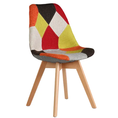 colorful popular design chair with plastic &fabric and beech wood legs