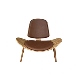Custom solid wood leather Three leged nordic shell chair for living room