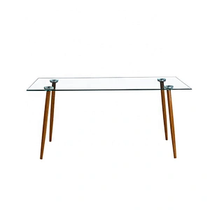 Modern metal leg tempered glass table top with paper