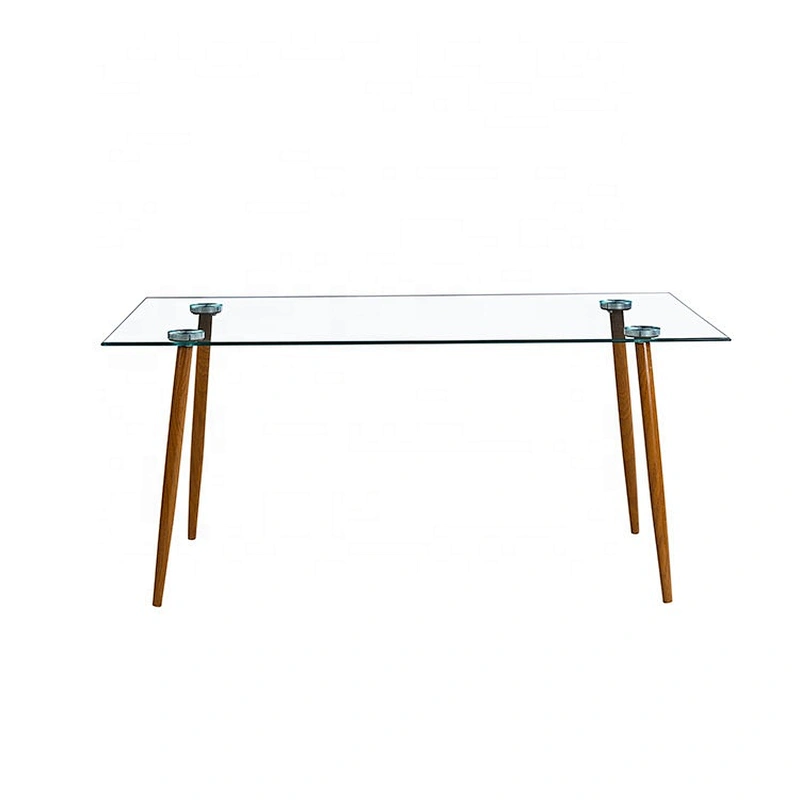 Modern metal leg tempered glass table top with paper