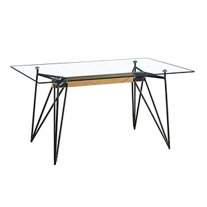 Sample powder coated iron leg glass dining table tempered