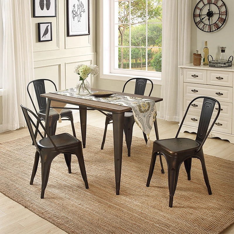Modern Furniture China luxury New brown metal leg dining table set table and chairs dining table set