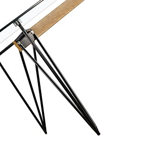 Sample powder coated iron leg glass dining table tempered