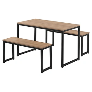 Low price New Design dining table and bench set wood top metal leg