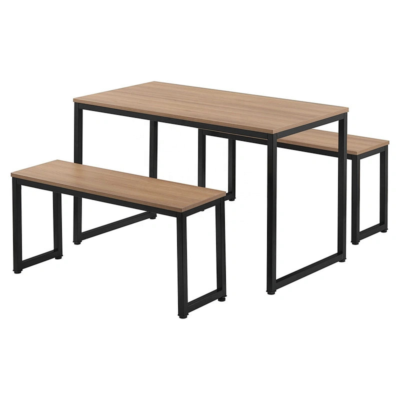 Low price New Design dining table and bench set wood top metal leg