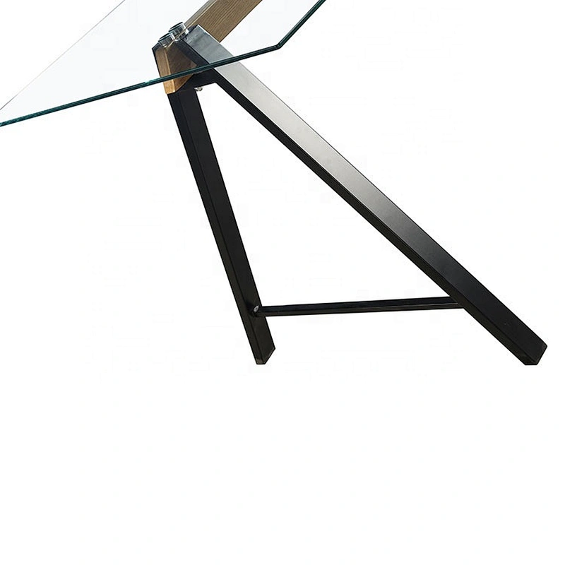 8mm iron leg powder coated modern tempered glass dining table set