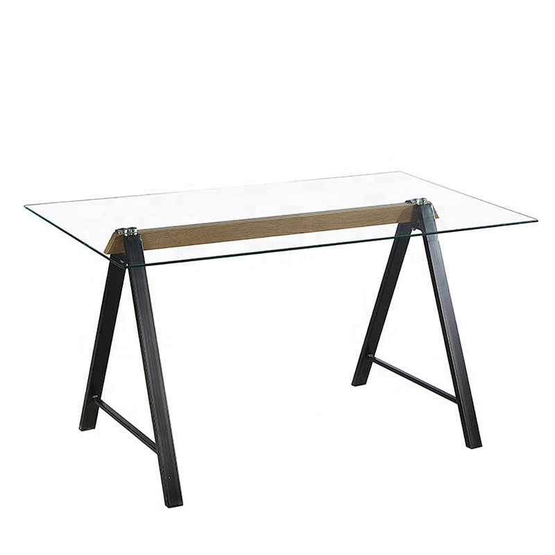 8mm iron leg powder coated modern tempered glass dining table set