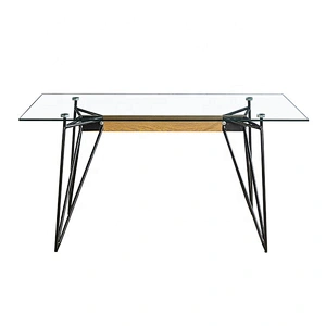 Sample powder coated iron leg glass dining table tempered