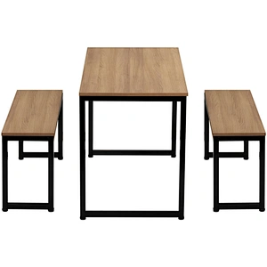 Low price New Design dining table and bench set wood top metal leg