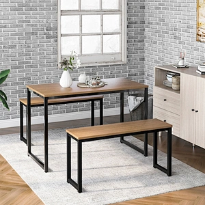 Low price New Design dining table and bench set wood top metal leg