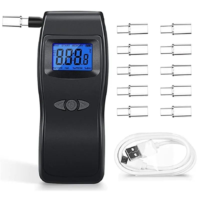 Wholesale Manufacturer OEM ODM High Accurate Rechargeable Breath Alcohol Tester Breathalyzer with 10 Mouthpieces