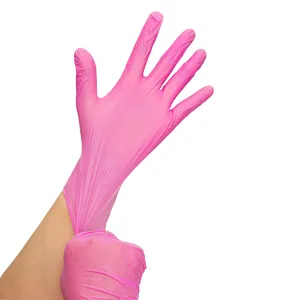 Pink disposable safety nitrile vinyl blend examination working powder free gloves