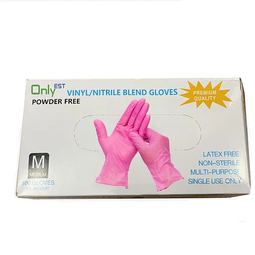 Pink disposable safety nitrile vinyl blend examination working powder free gloves