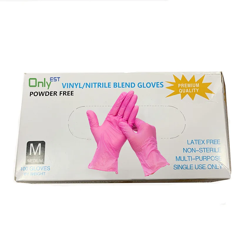 Pink disposable safety nitrile vinyl blend examination working powder free gloves