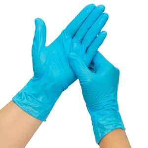 Blue disposable  nitrile vinyl blend examination working powder free gloves