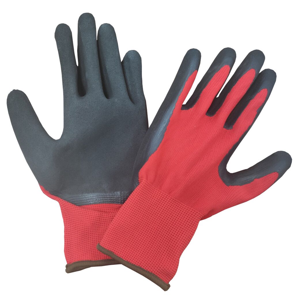 Safety Working Nylon Garden Gloves Polyester Shell Latex Coated Sandy Finish