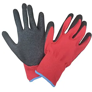 Safety Working Nylon Garden Gloves Polyester Shell Latex Coated Crinkle Finish