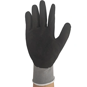 Machine Black 13G Polyester Shell Nitrile Coated Sandy Finish Working Gloves