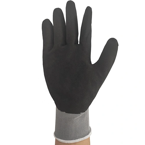 Machine Black 13G Polyester Shell Nitrile Coated Sandy Finish Working Gloves