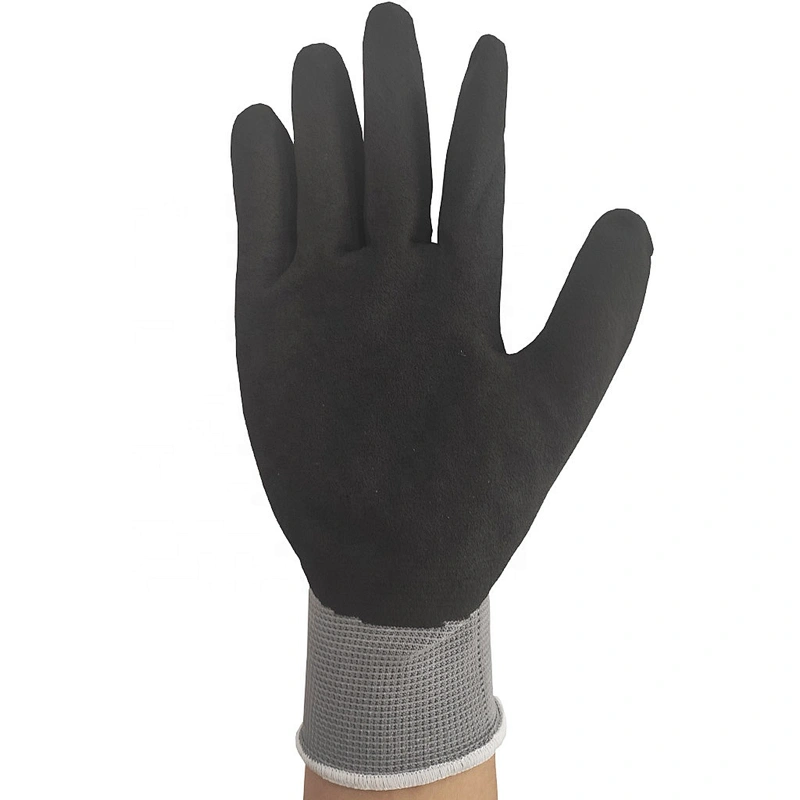 Machine Black 13G Polyester Shell Nitrile Coated Sandy Finish Working Gloves