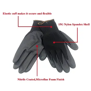 Factory Industrial Glove 15G Nylon Spandex Shell Nitrile Coated