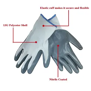 Factory Industrial Glove Polyester Shell With Nitrile Coated
