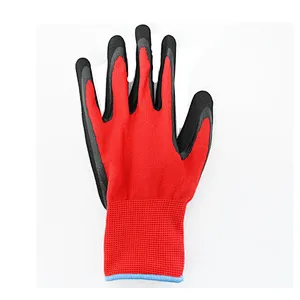 Safety Working Nylon Garden Gloves Polyester Shell Latex Coated Crinkle Finish