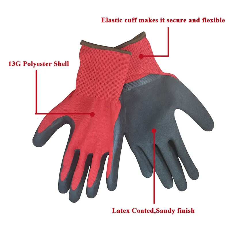 Safety Working Nylon Garden Gloves Polyester Shell Latex Coated Sandy Finish