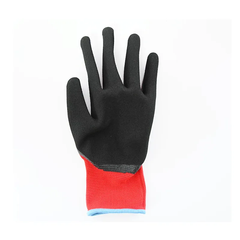 Safety Working Nylon Garden Gloves Polyester Shell Latex Coated Crinkle Finish
