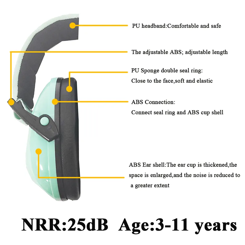 Light Green Custom Logo Adjustable Safety Soundproof Earmuff For Baby
