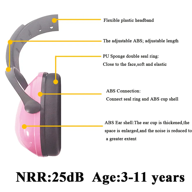 Pink Custom Logo Adjustable Safety Soundproof Earmuff For Baby