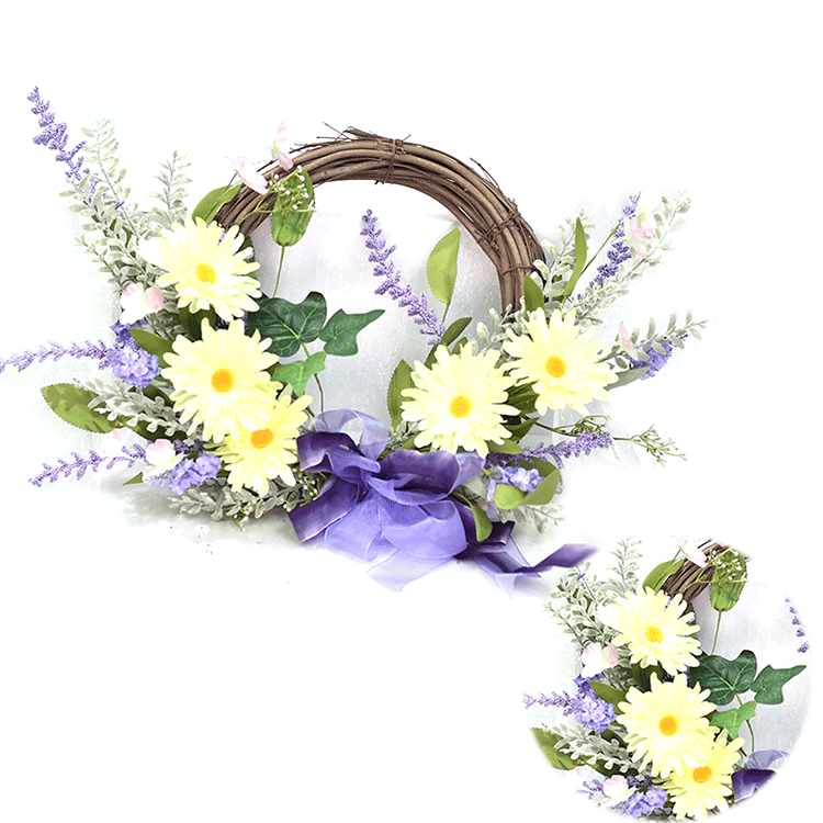 Colorful Hand Wrapped Spring Flower Daisy Wreath Real Touch half Wreath for home decoration