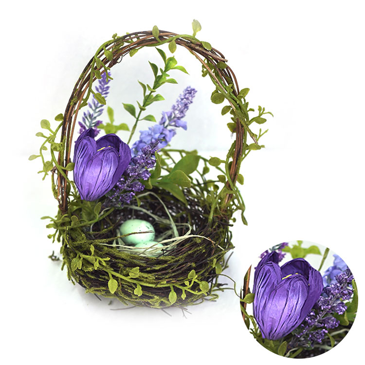 Made In China Artificial Decorative Bird Nest Easter Craft Egg With Tulip Bird Nest