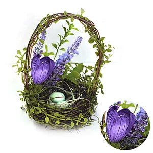 Made In China Artificial Decorative Bird Nest Easter Craft Egg With Tulip Bird Nest