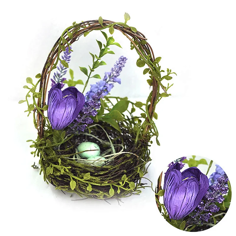 Made In China Artificial Decorative Bird Nest Easter Craft Egg With Tulip Bird Nest