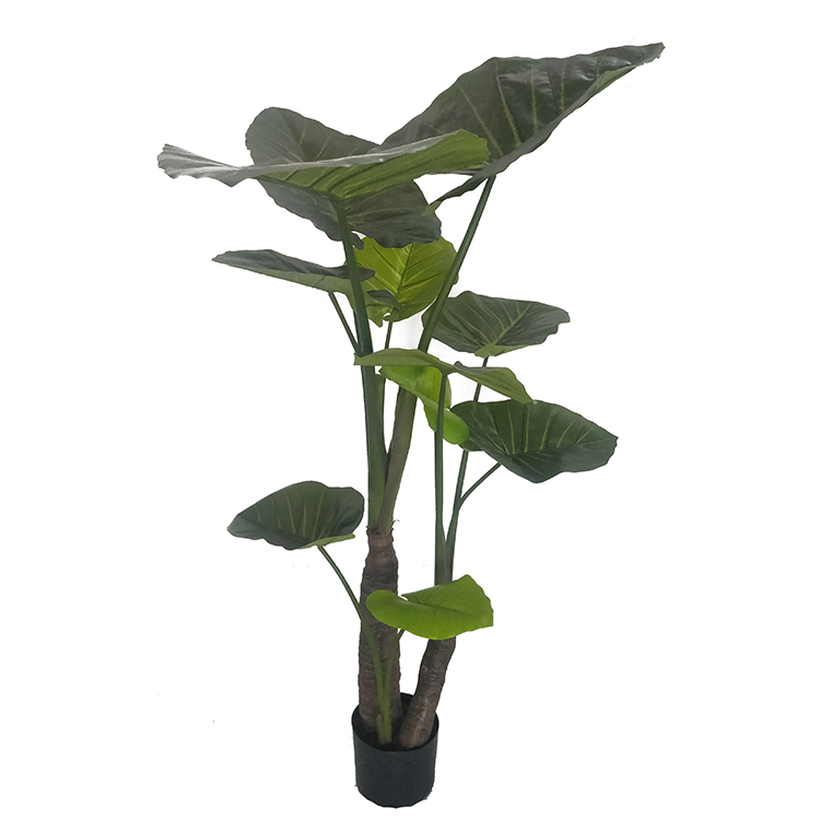 Green Plastic Taro Tree Artificial Bonsai Plant Foliage Evergreen Plants For Table Decoration