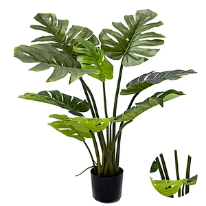 Wholesale Plastic Big Leaf Green Variegated Monstera  Decor Artificial Monstera Plants