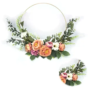 Ornamental colorful Peony Spring frame Half Wreath Hand Wrapped decoration simulation wreaths