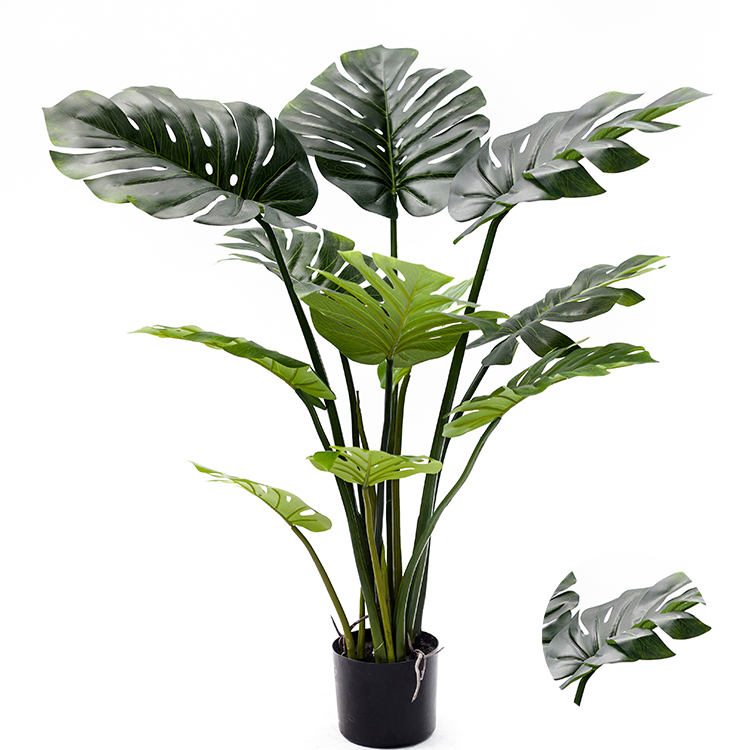 Wholesale Plastic Big Leaf Green Variegated Monstera  Decor Artificial Monstera Plants