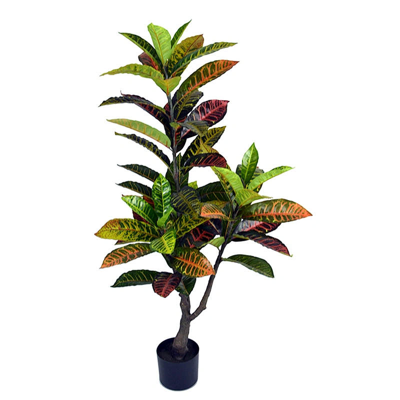 Factory Supply Greenery Ornamental Codiaeum Artificial Croton Leaves Home Artificial Bonsai Tree cColored Foliage