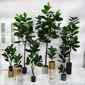 Foliace Plastic Fabric Evergreen Large Rubber Tree Leaves Decorative Rubber Tree Artificial Tree For Weddings