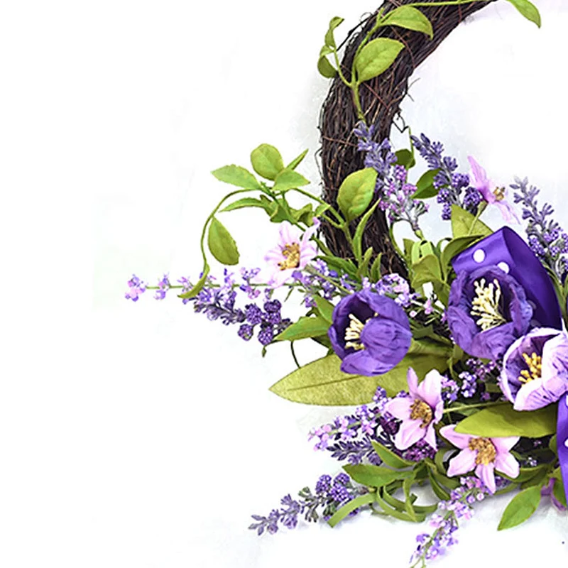 Artificial Ornamental Spring Flower Half Wreath Colorful Real Touch Tulip with fern wreath