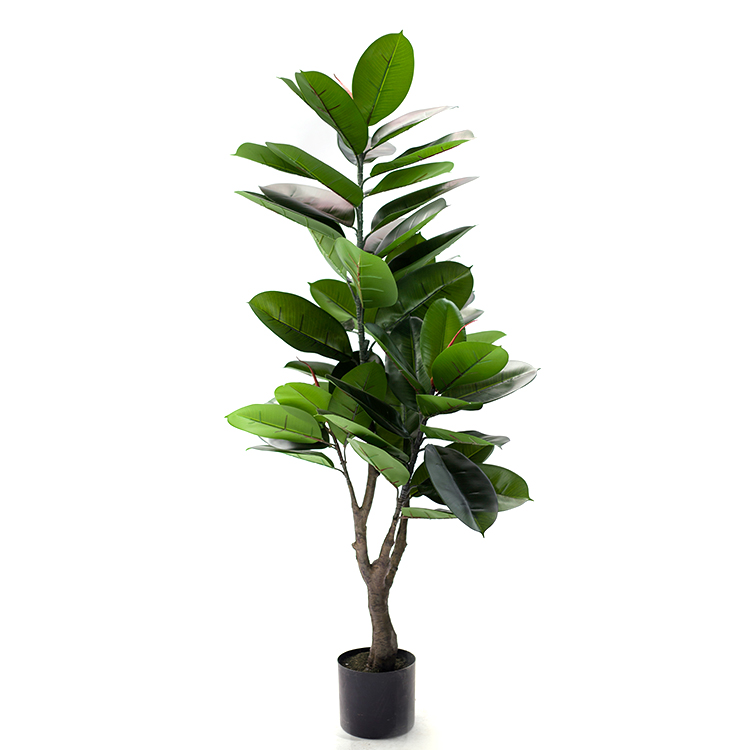 Foliace Plastic Fabric Evergreen Large Rubber Tree Leaves Decorative Rubber Tree Artificial Tree For Weddings