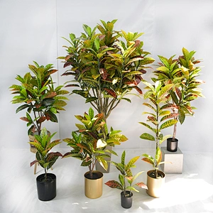 Factory Supply Greenery Ornamental Codiaeum Artificial Croton Leaves Home Artificial Bonsai Tree cColored Foliage